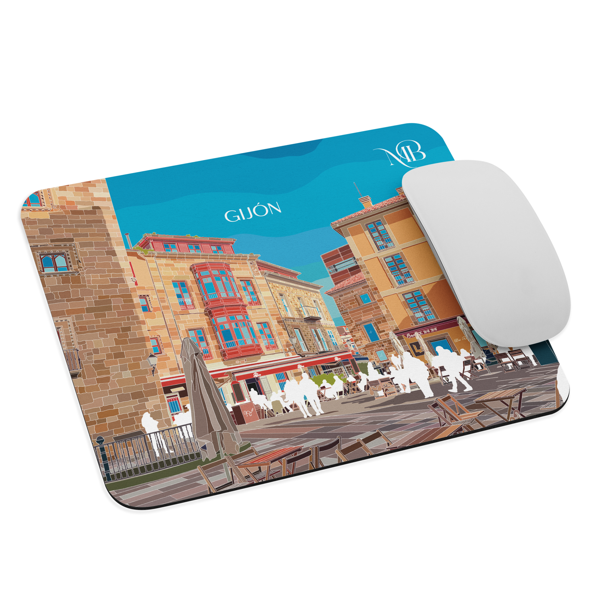 MOUSE PAD CON ILUSTRACIÓN DE GIJÓN-ASTURIAS POR MARBENAVENTE