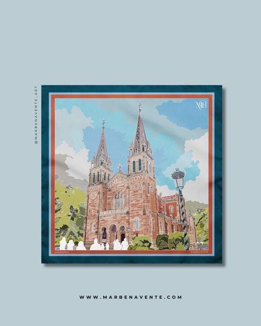 PAÑUELO ILUSTRADO DE COVADONGA POR MARBENAVENTE
