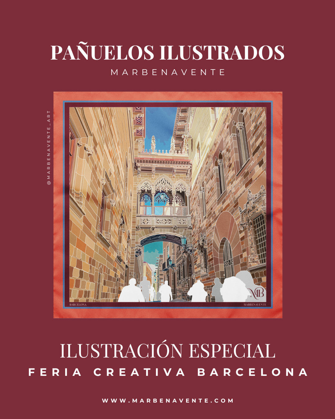 PAÑUELO ILUSTRADO DE BARCELONA - PUENTE DEL OBISPO POR MARBENAVENTE.