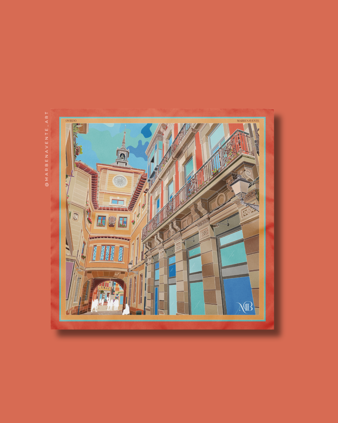 PAÑUELO ILUSTRADO DE OVIEDO EN CALLE CIMADEVILLA