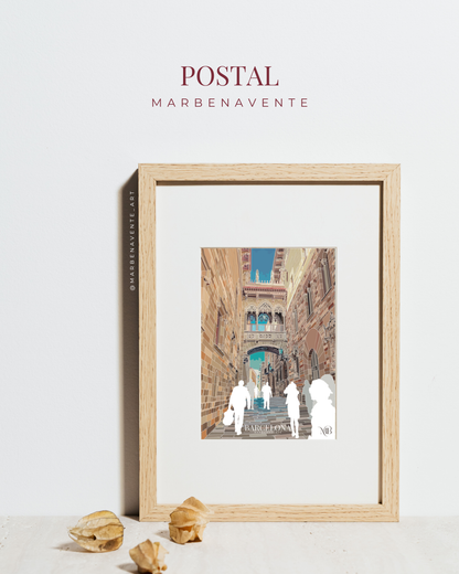 POSTAL ILUSTRADA Y ENMARCADA DE BARCELONA POR MARBENAVENTE