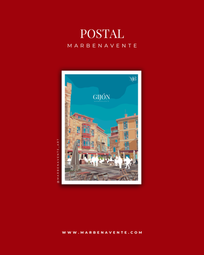 POSTAL ILUSTRADA DE GIJON POR MARBENAVENTE