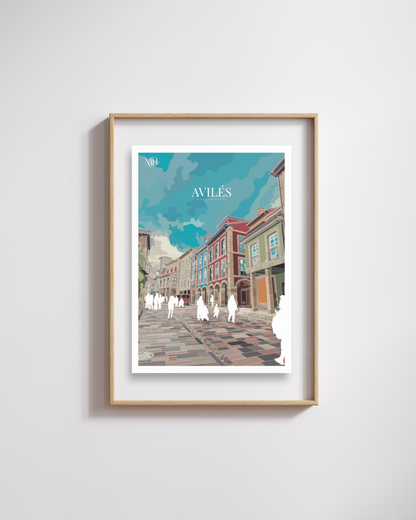 LÁMINA - PRINT DE AVILÉS ASTURIAS PARA ENMARCAR Y DECORAR.