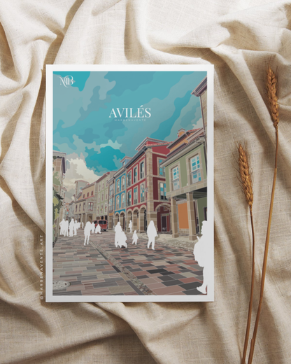 LÁMINA - PRINT DE AVILÉS ASTURIAS PARA ENMARCAR Y DECORAR.