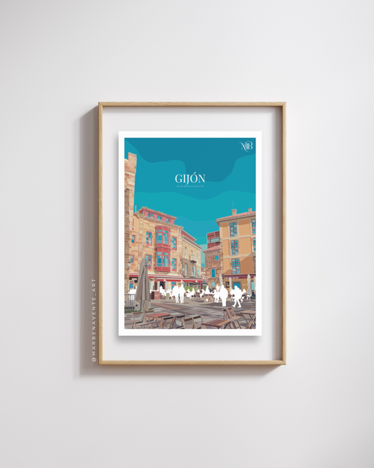 PRINT / LÁMINA - PRINT DE GIJÓN ASTURIAS PARA ENMARCAR Y DECORAR.