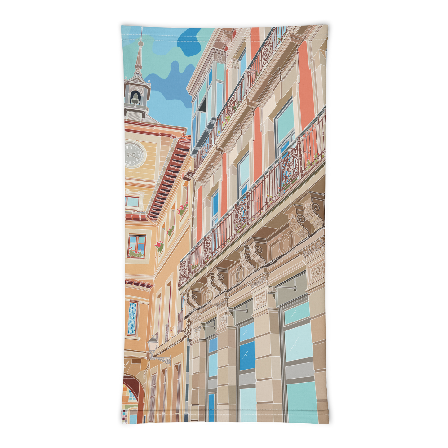 PAÑUELO TUBULAR  PARTE FRONTAL - ILUSTRACIÓN OVIEDO RELOJ - MARBENAVENTE