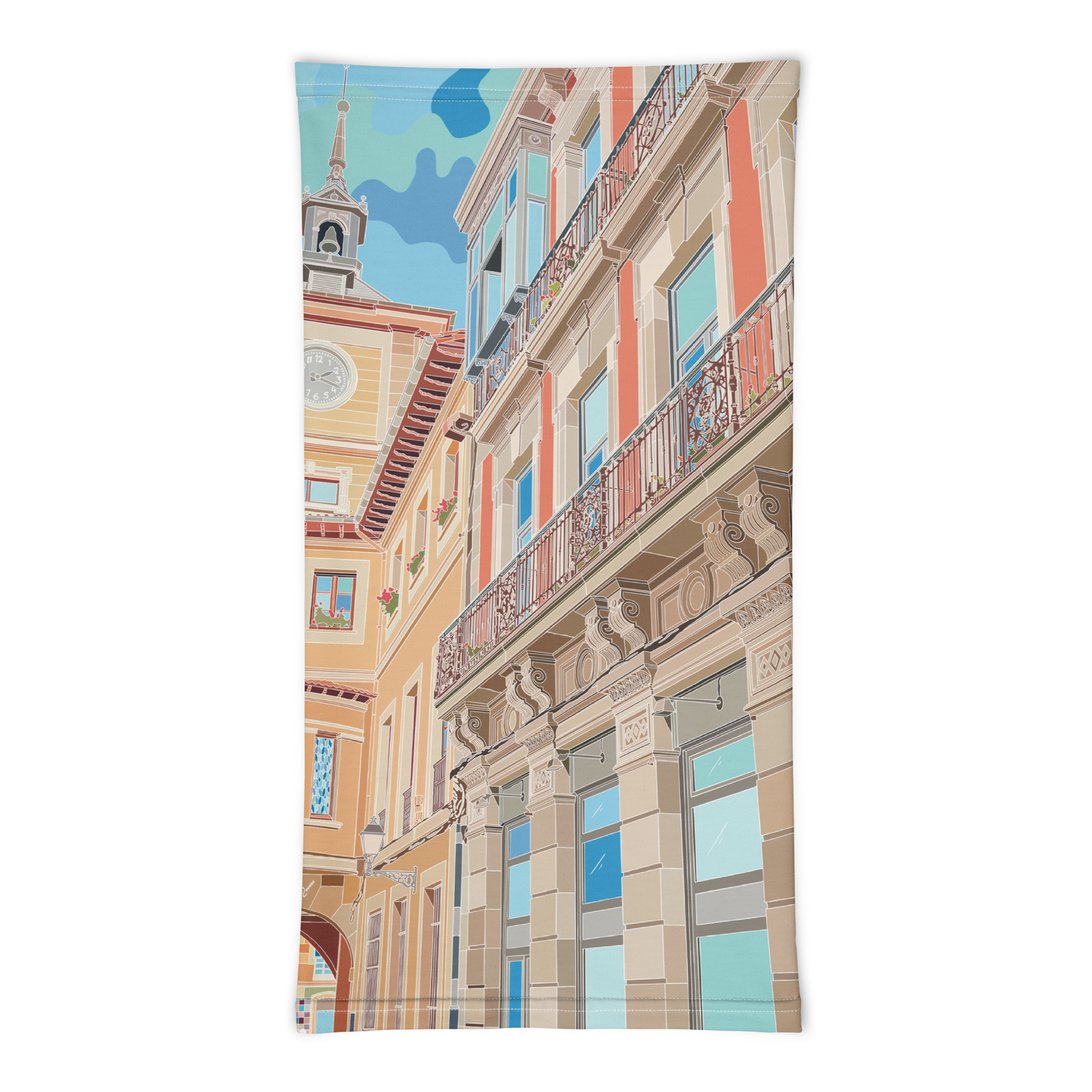 PAÑUELO TUBULAR  PARTE FRONTAL - ILUSTRACIÓN OVIEDO RELOJ - MARBENAVENTE