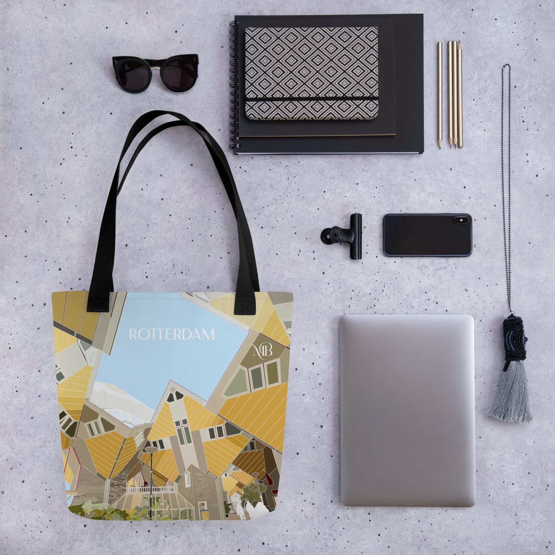 RELACIÓN DE TAMAÑO - TOTE BAG CON ILUSTRACIÓN DE ROTTERDAM - PAISES BAJOS DE MARBENAVENTE