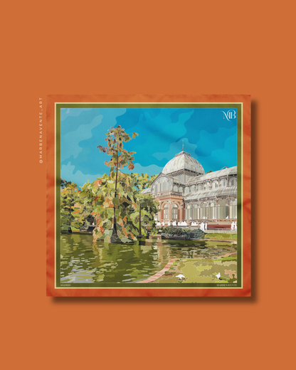 Pañuelo ilustrado por MARBENAVENTE del palacio de cristal en Madrid