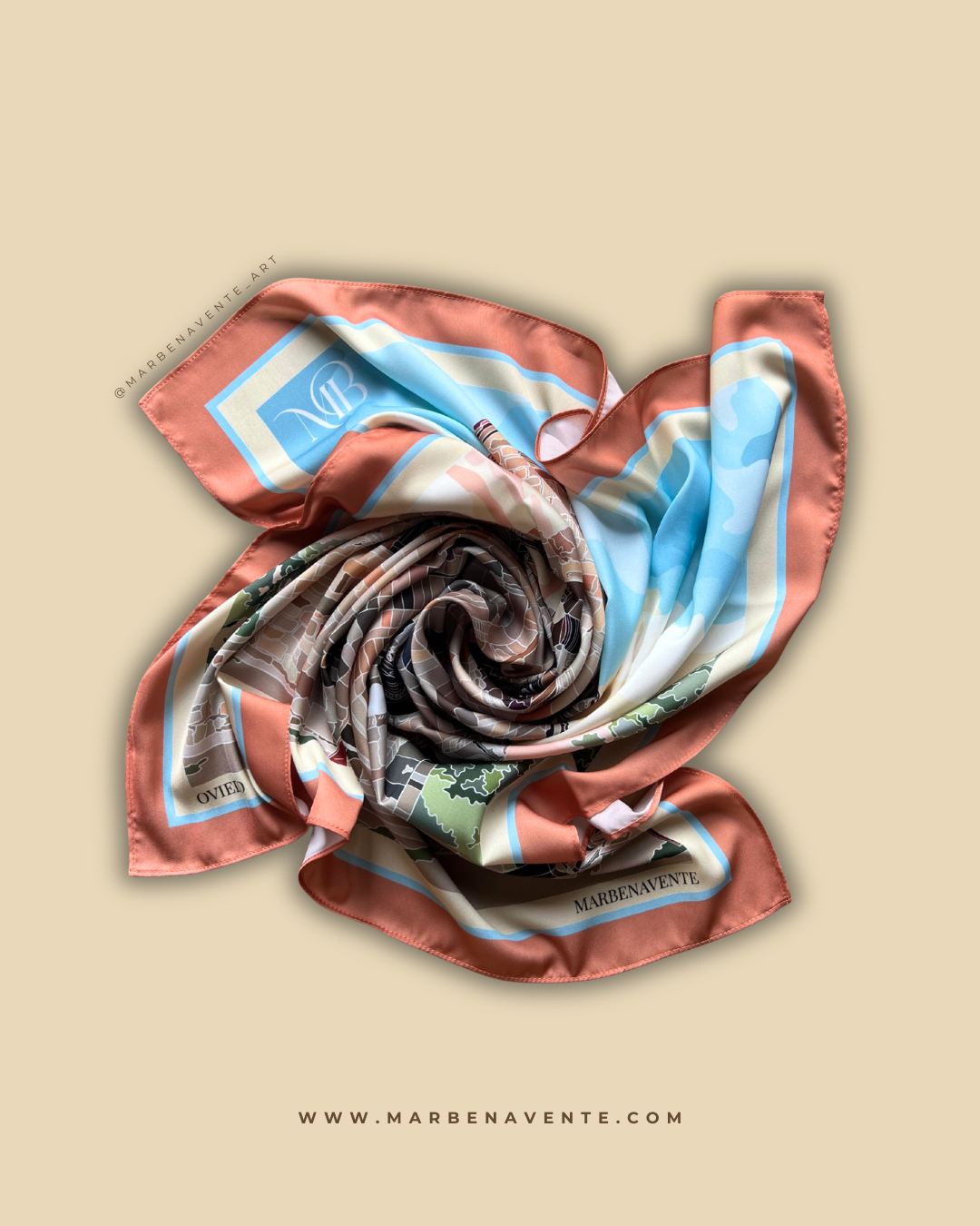 PAÑUELO ILUSTRADO POR MARBENAVENTE DE SANTA MMARIA DEL DEL NARANCO EN OVIEDO